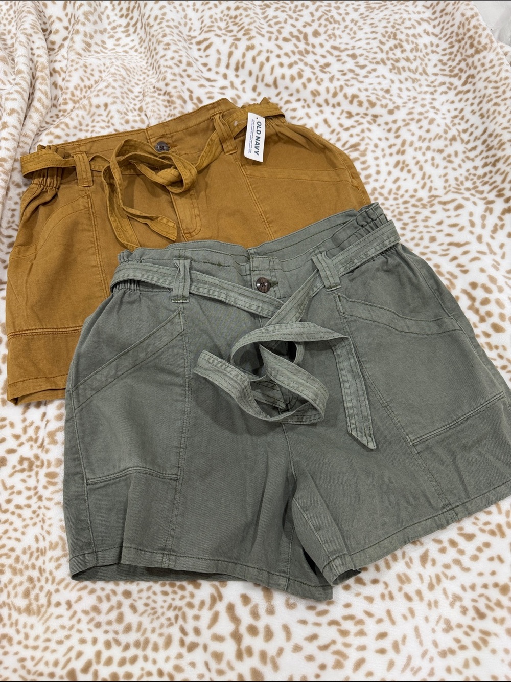 Old Navy Olive & Mustard Cargo Paperbag Waist Shorts Set